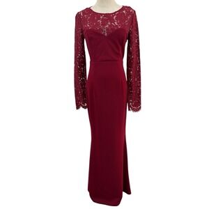 Lulus Burgundy Dress‎ Mermaid Gown Sz M Sweetheart Backless Lace Sleeve Holiday